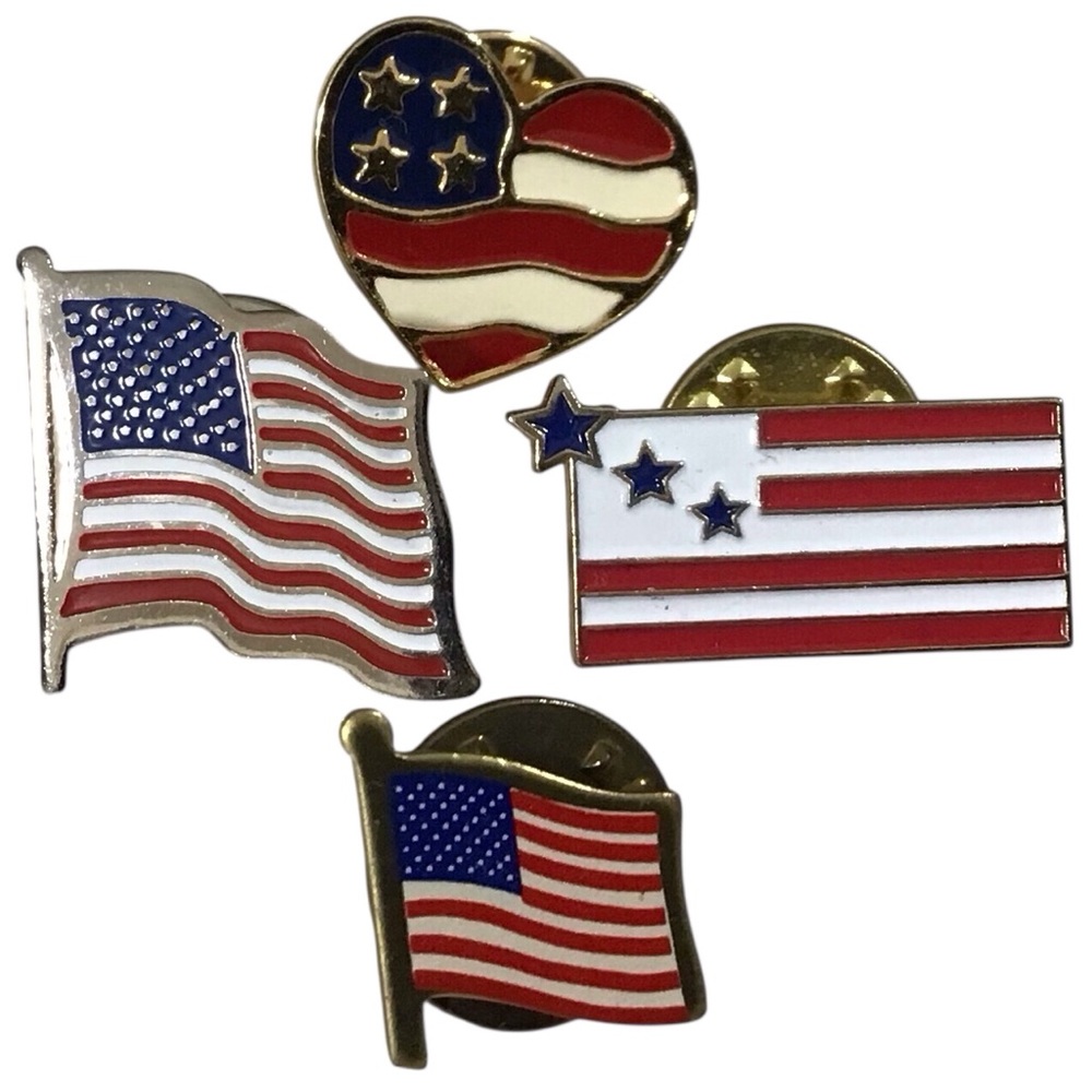 4 Pins American Flag Enamel Red White Blue Avon Heart Stars Brooch Jewelry